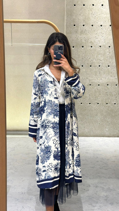 KD7182TN Safari Print Satin Long Cardigan - Brown Loft