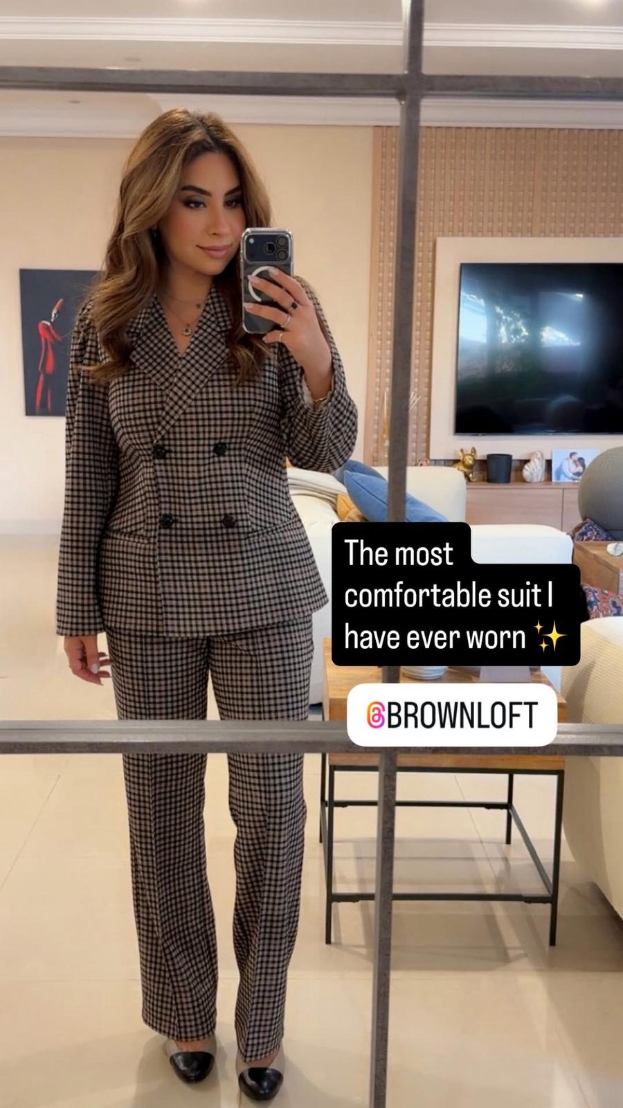 33010 سترة كلاسيكية مصممة حسب الطلب ذات ياقة مزدوجة الصدر - Brown Loft