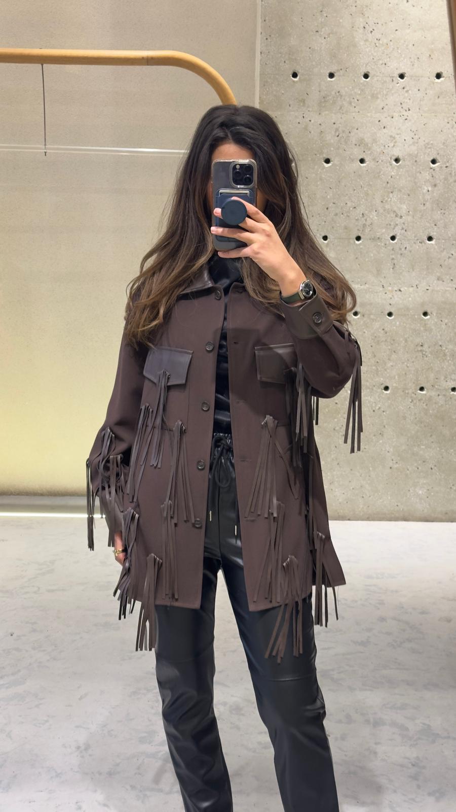 54-1043 Faux Leather Jacket with Fringe - Brown Loft