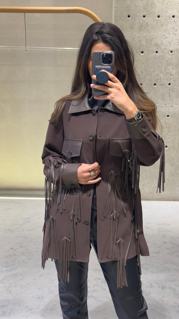 54-1043 Faux Leather Jacket with Fringe سترة جلدية صناعية مع هامش