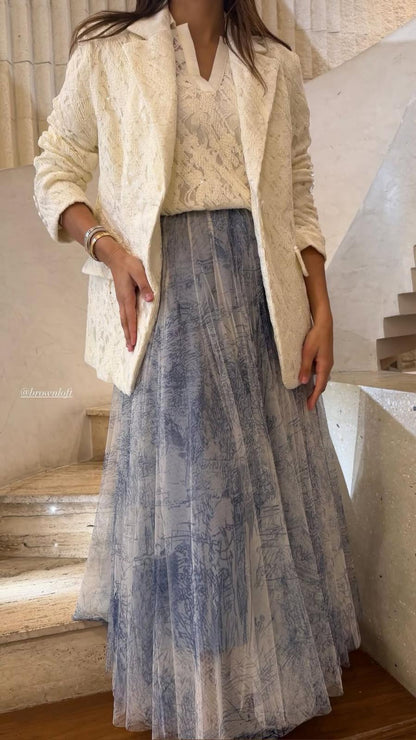 08202-1 Long Tulle Skirt تنورة تول طويلة بطبعة تجريدية