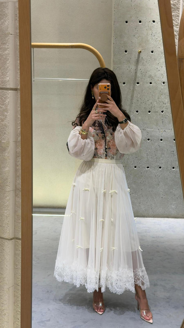 08387 Long Tulle Mesh Skirt تنورة طويلة من التُل الشبكي