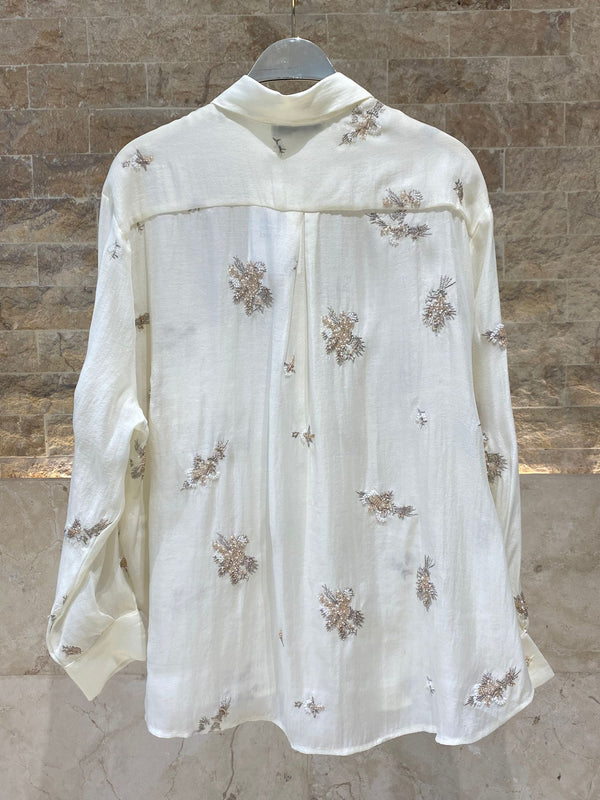 Layla Floral Embroidery Beads Oversized Shirt قميص واسع مطرز بالخرز والزهور