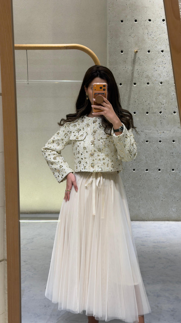 08077 Long Tulle Skirt تنورة تول طويلة