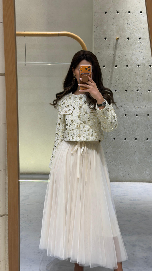 08077 Long Tulle Skirt تنورة تول طويلة