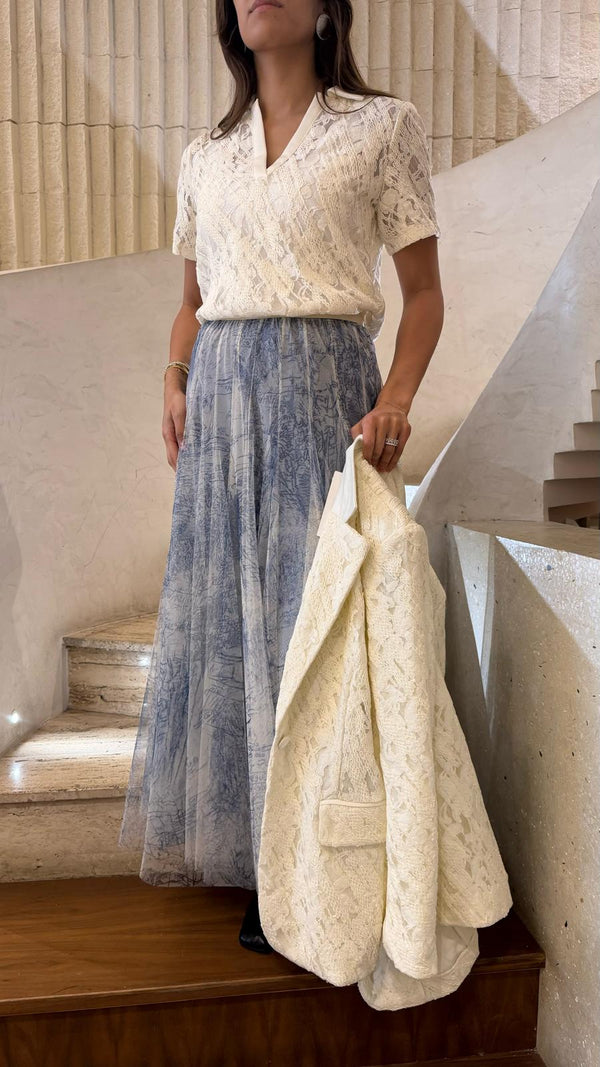 Daisy Embroidery Sheer Lace Top توب دانتيل شفاف مطرز بالترتر