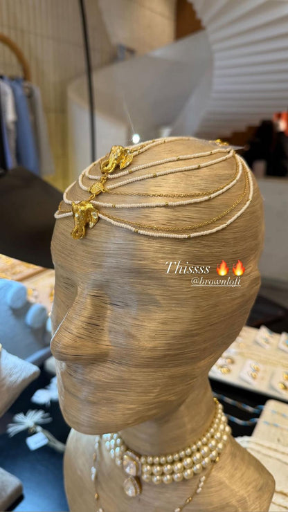MOD 74 Pearl and Chain Hair Accessories إكسسوارات شعر من اللؤلؤ والسلسلة - Brown Loft