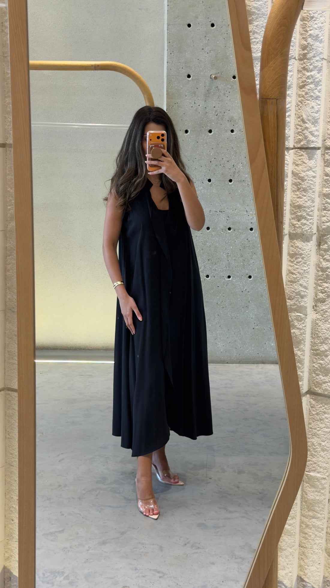 63-3321 Sleeveless Dress with Ruffles - Brown Loft
