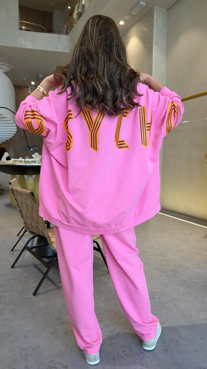 371720/6372 Oversized Sweatshirt and Pants سويت شيرت وبنطال واسعان - Brown Loft
