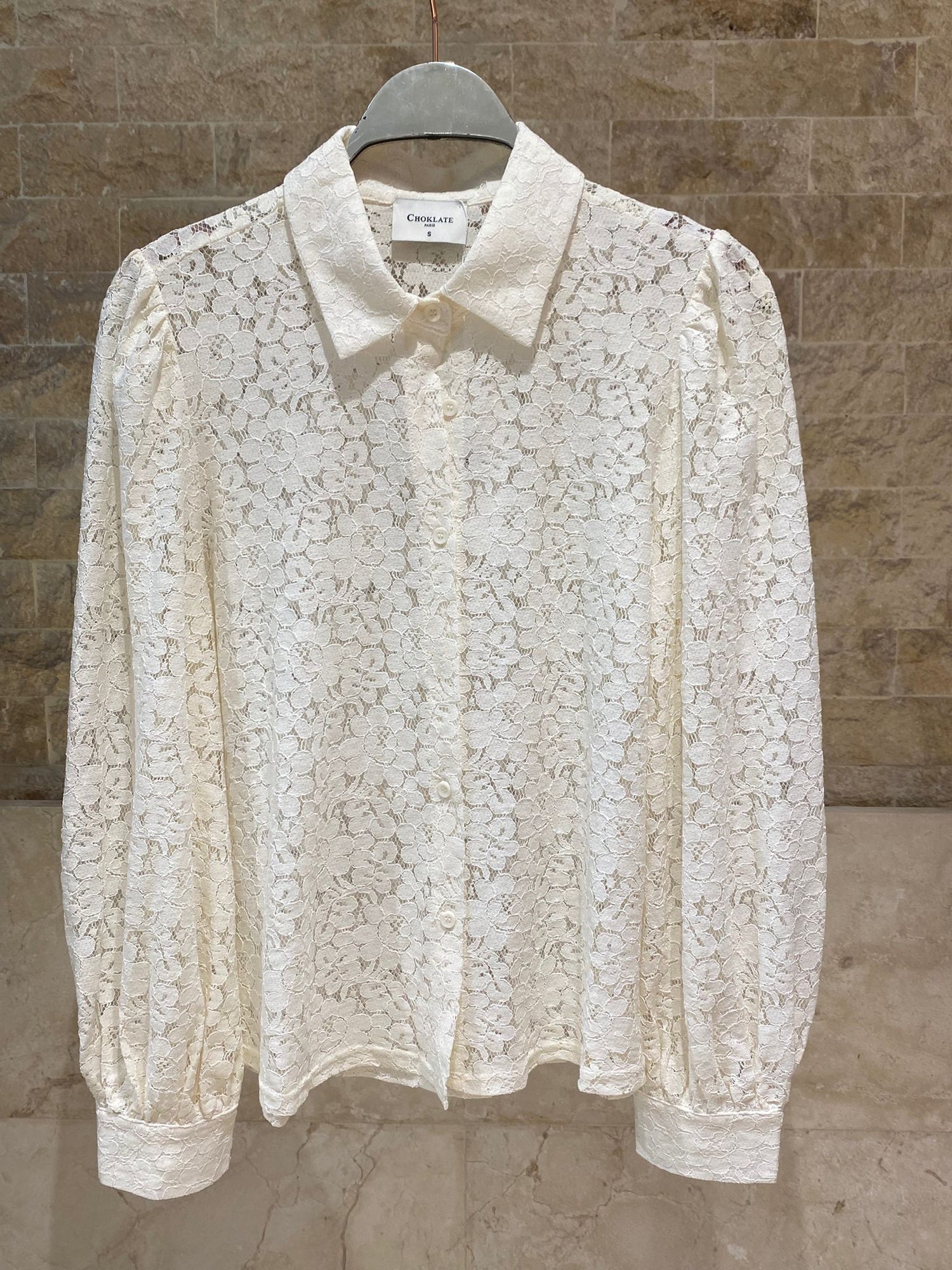 Floral Lace Semi Sheer Shirt with Detachable Bow Tie CK08395