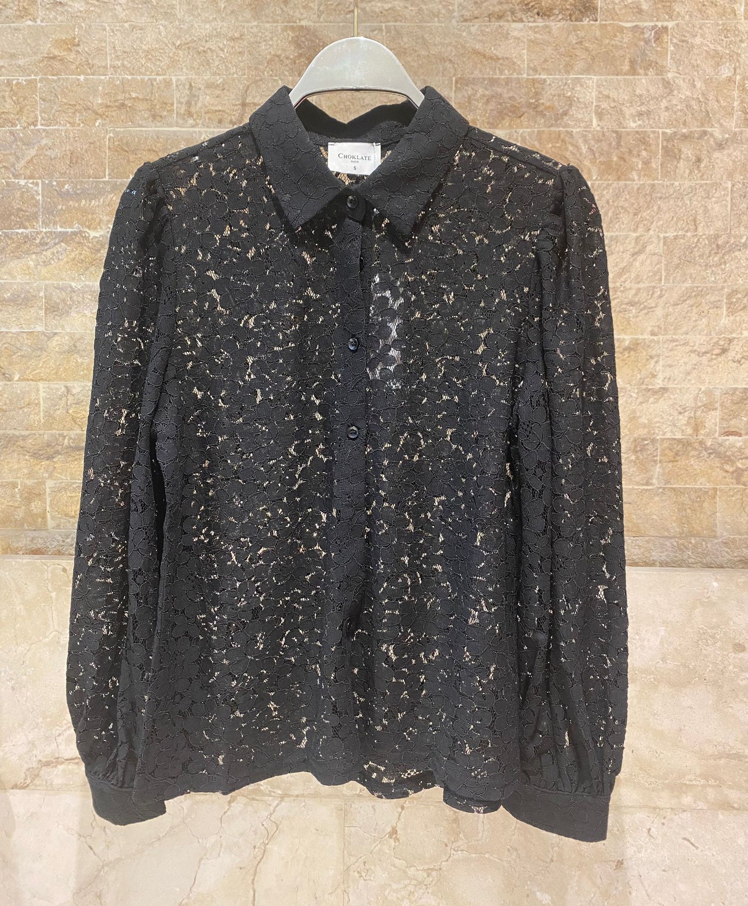 Floral Lace Semi Sheer Shirt with Detachable Bow Tie CK08395