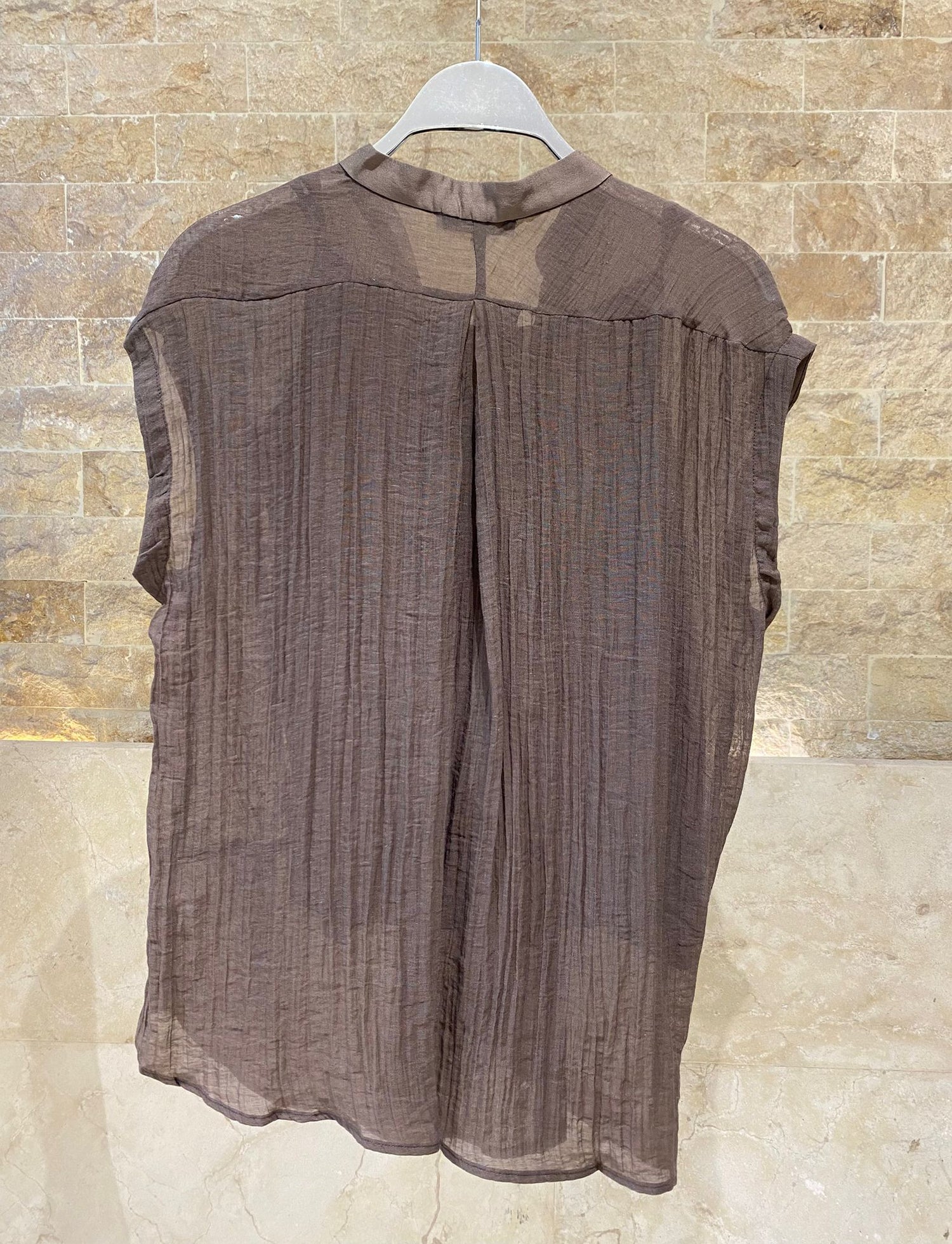 Crinkled Texture Sleeveless Top and Skirt Set 26S-1019/7020 - Brown Loft