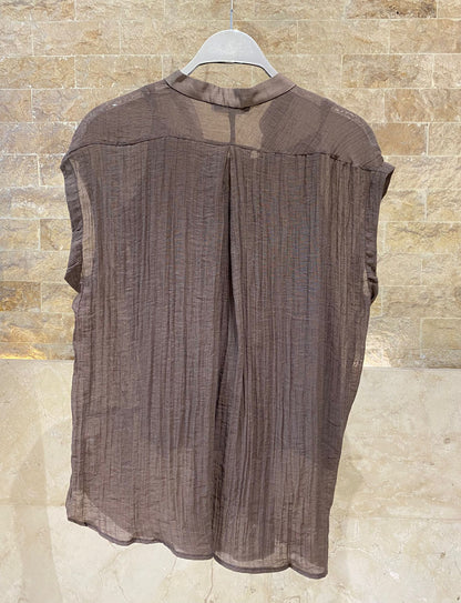 Crinkled Texture Sleeveless Top and Skirt Set 26S-1019/7020 - Brown Loft