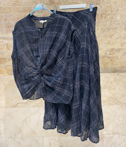 26S-1038/7040 Plaid Knot Sleeveless Top and Pants - Brown Loft