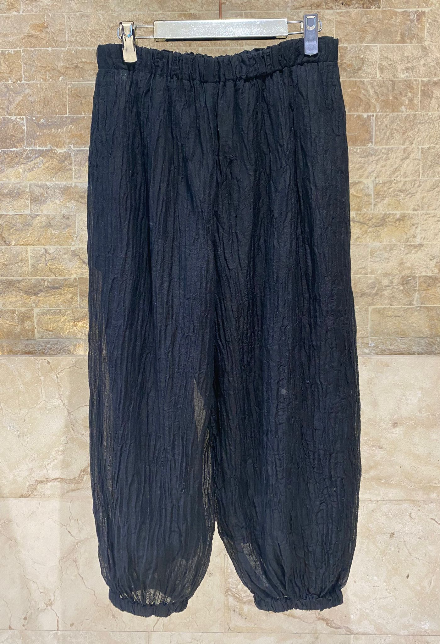 26S-1099 Crinkled Sheer Boxy Top and Pants - Brown Loft