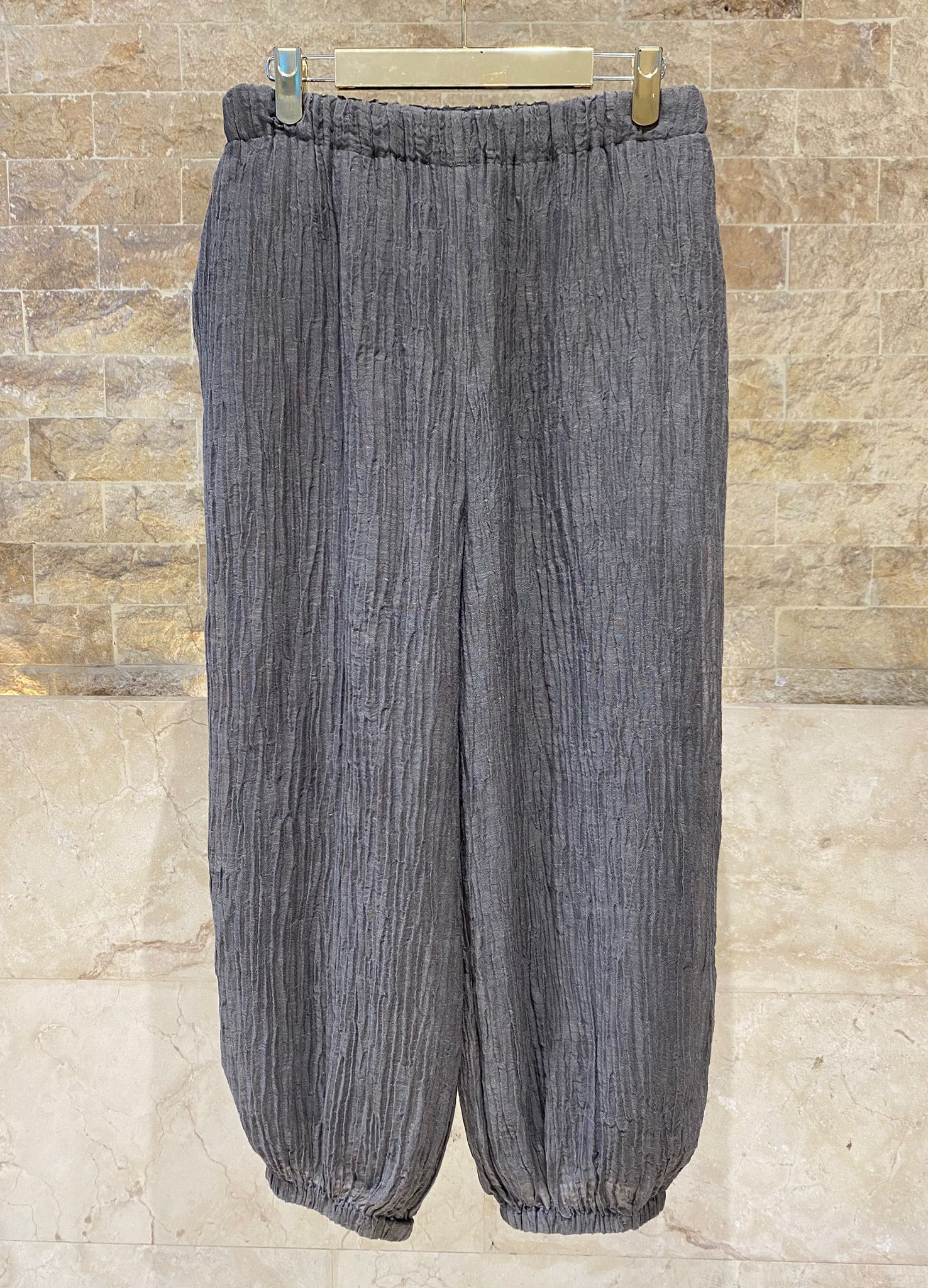 26S-1099 Crinkled Sheer Boxy Top and Pants - Brown Loft