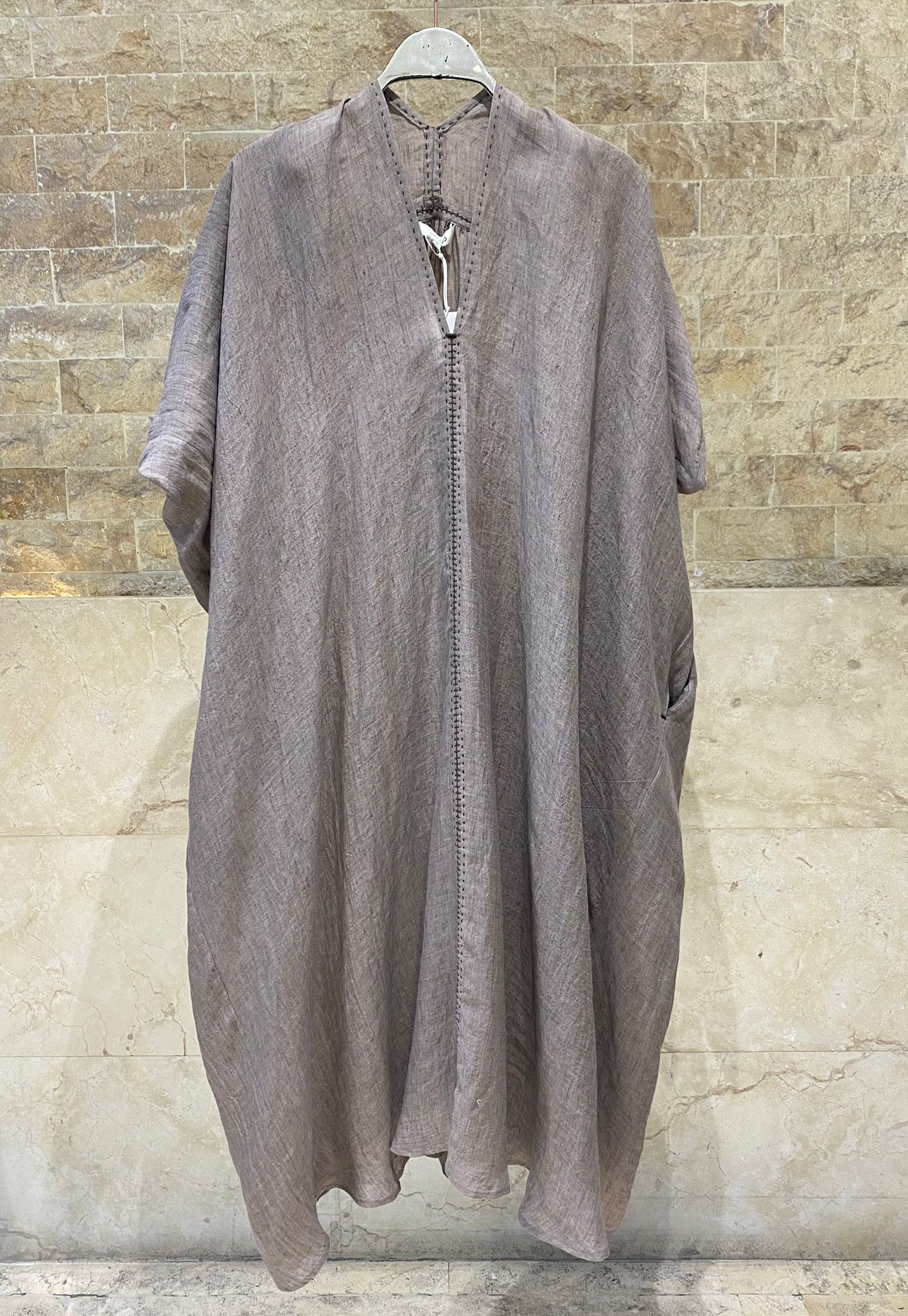 26S-3013 Oversized Linen Blend Kaftan - Brown Loft