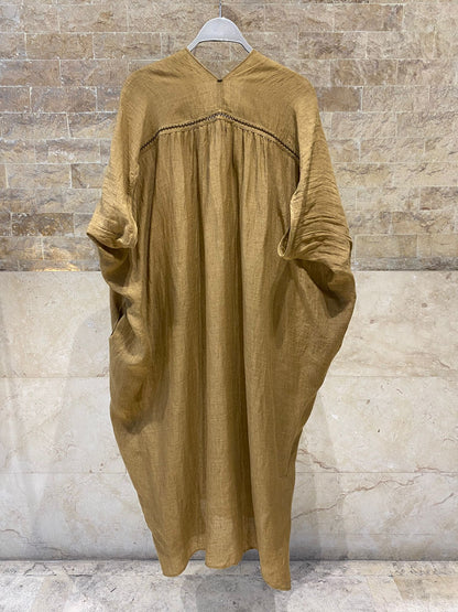 26S-3013 Oversized Linen Blend Kaftan - Brown Loft