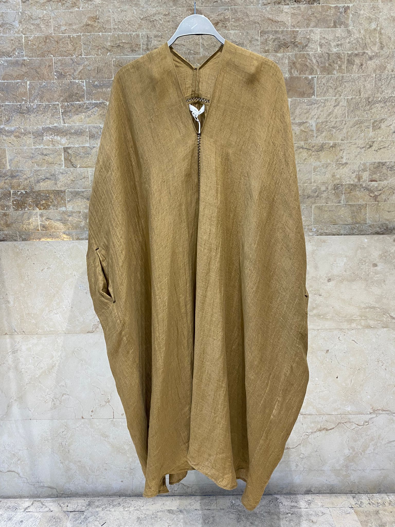 26S-3013 Oversized Linen Blend Kaftan - Brown Loft