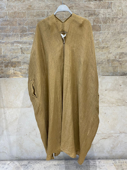 26S-3013 Oversized Linen Blend Kaftan - Brown Loft