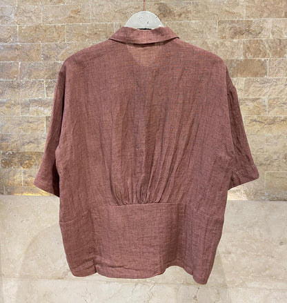 26S-1006/8010 Two Tone Linen Shirt and Pants - Brown Loft
