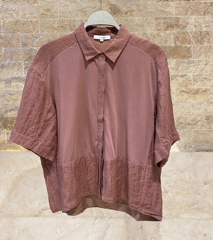 26S-1006/8010 Two Tone Linen Shirt and Pants - Brown Loft