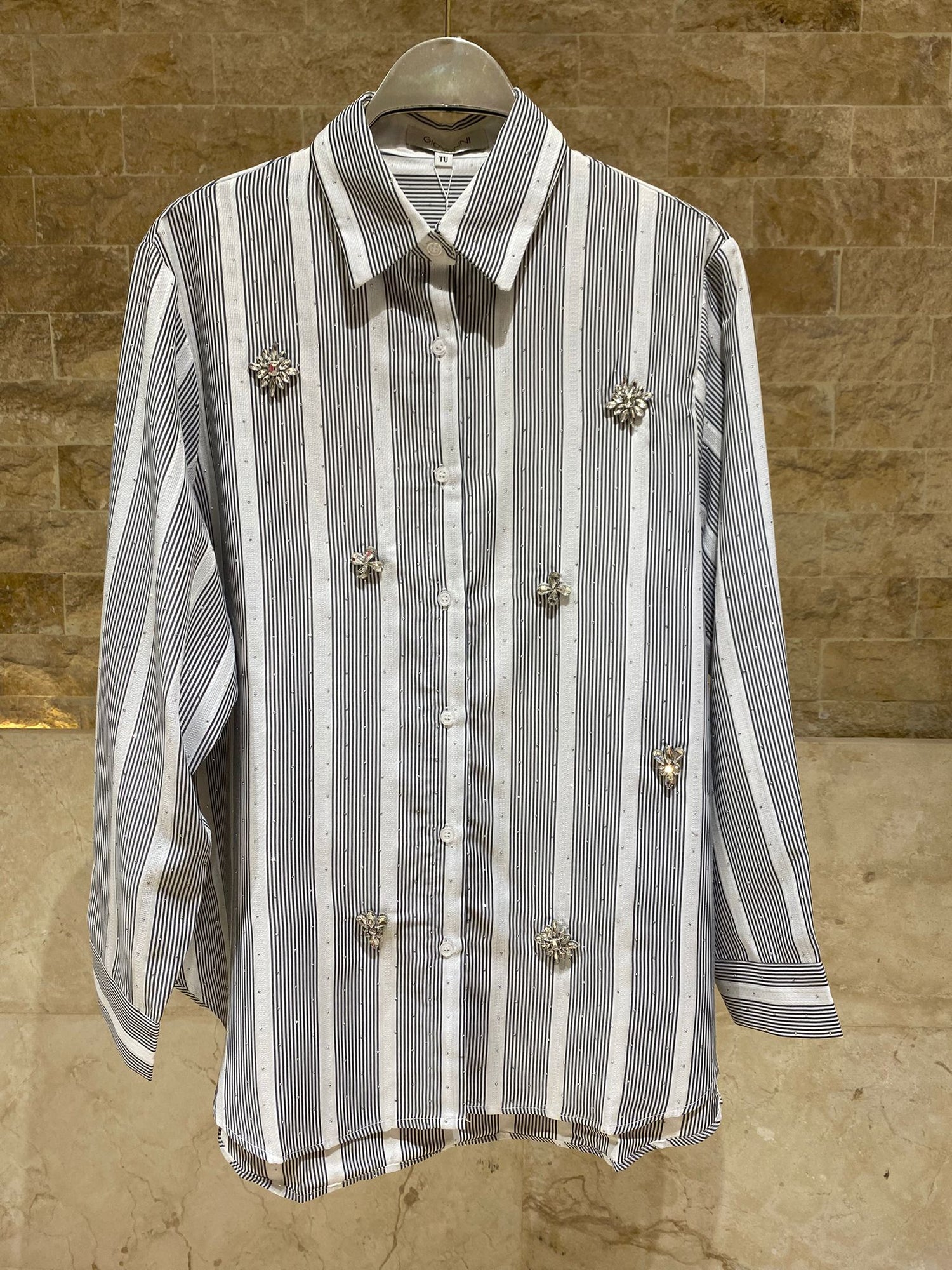 Striped Beaded Long Back Shirt Eliane
