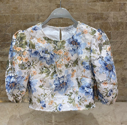 Valentine/Solene Floral Eyelet Lace Top and Pants - Brown Loft