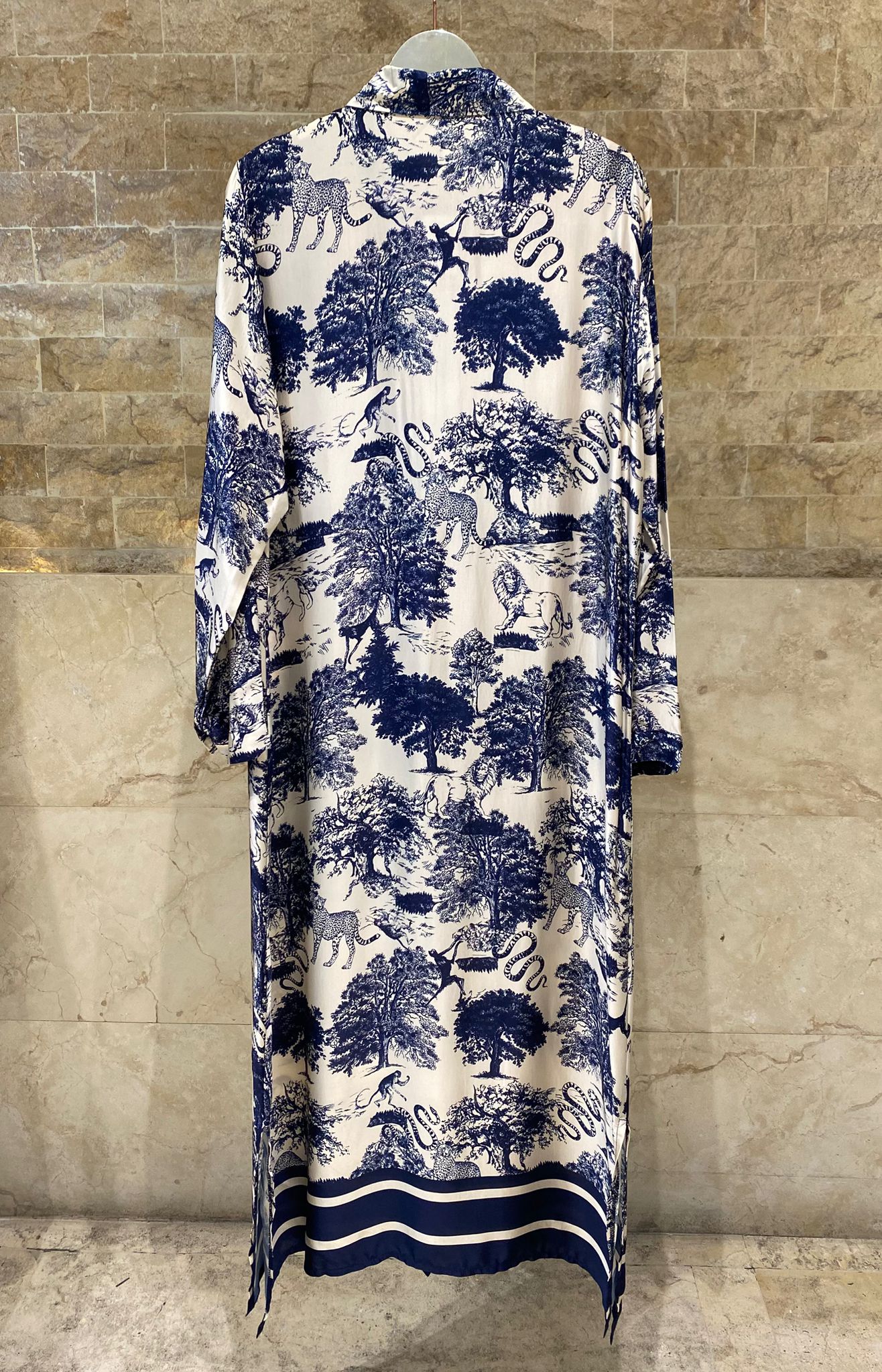 KD6255VS Dream Forest Safari Print Satin Long Dress - Brown Loft