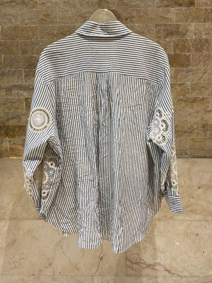 Magalie Pinstriped Crochet Shirt