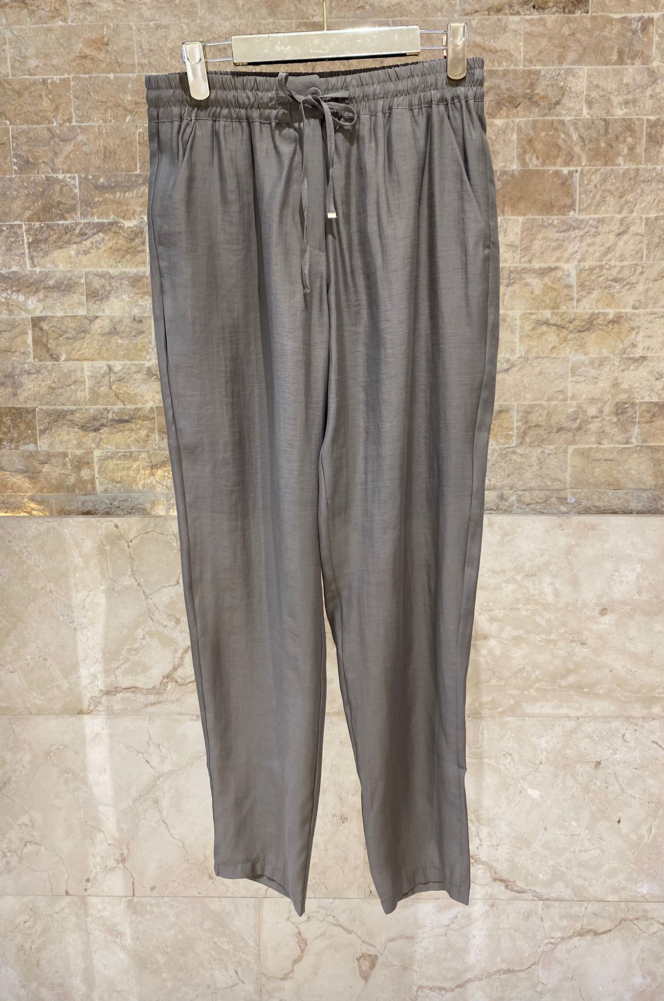 26SS-BC5098/7064 Wide Lapel Cropped Tencel Jacket &amp; Pants Set - Brown Loft