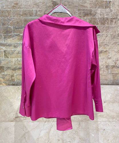 26SS-BZ351 Drape Neck Collared Top - Brown Loft