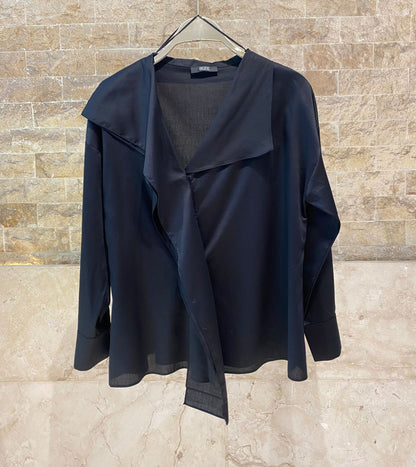 26SS-BZ351 Drape Neck Collared Top - Brown Loft