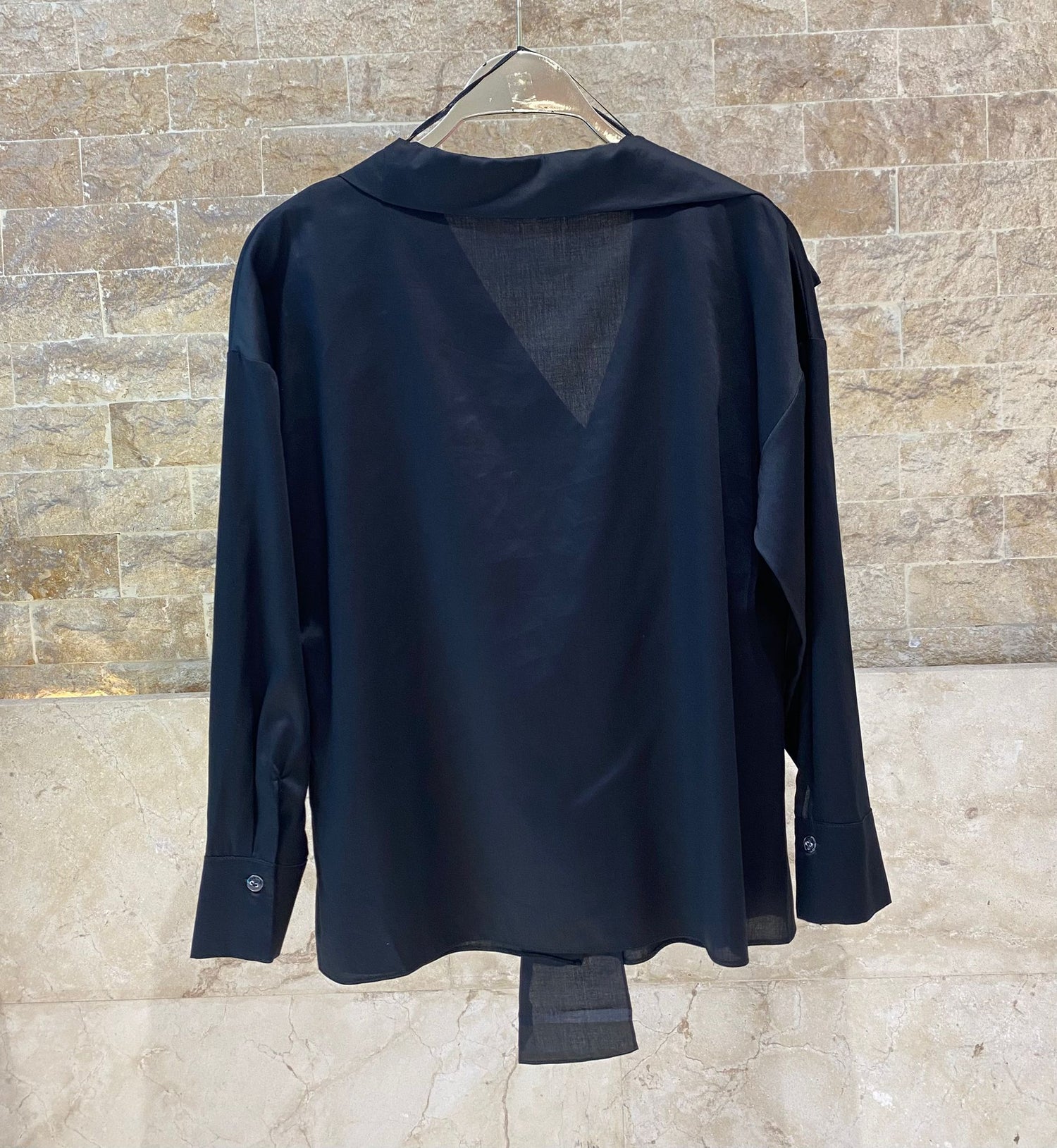 26SS-BZ351 Drape Neck Collared Top - Brown Loft