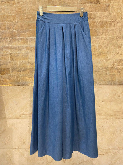 TDM17526 Wide Leg Pleated Skirt Pants - Brown Loft