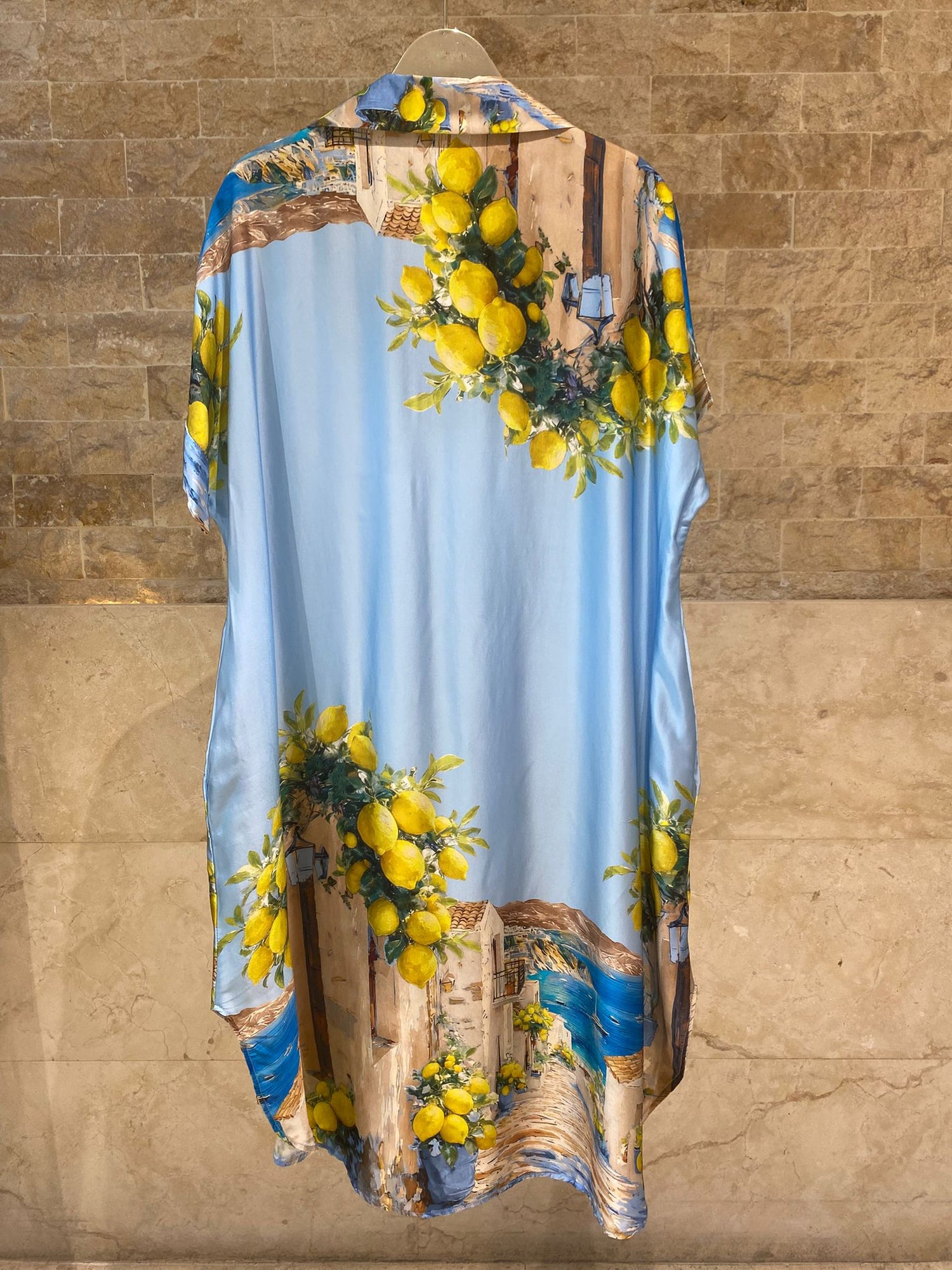 KD9960VS-36 Printed Satin Loose Fit Dress - Brown Loft