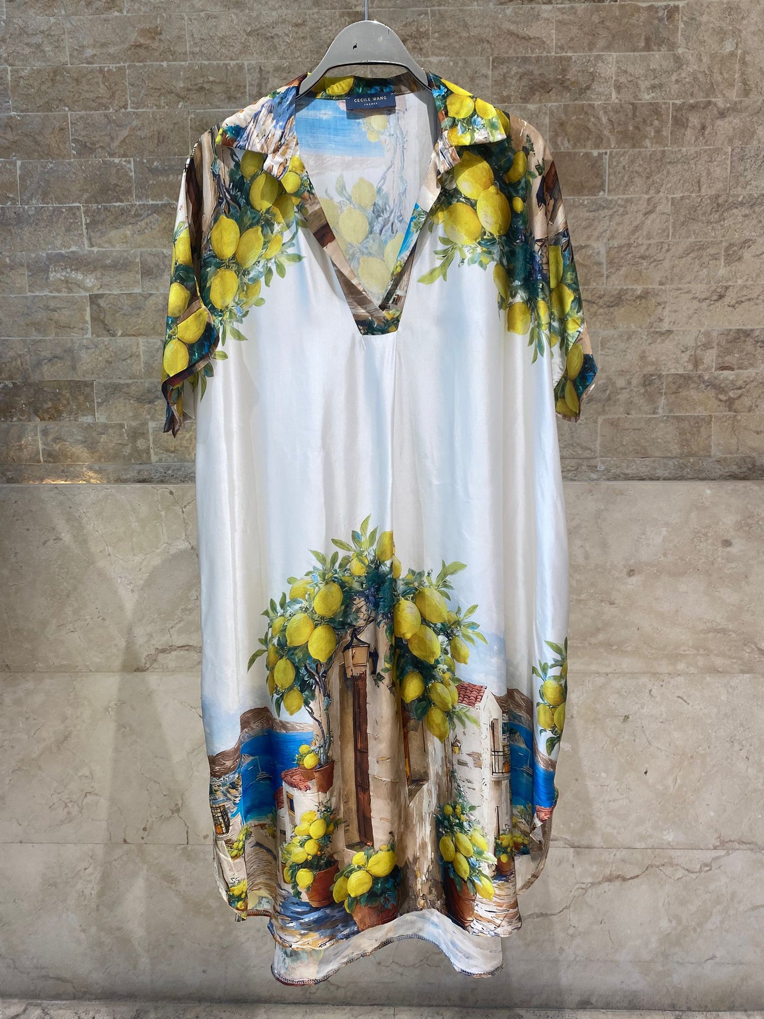 KD9960VS-36 Printed Satin Loose Fit Dress - Brown Loft