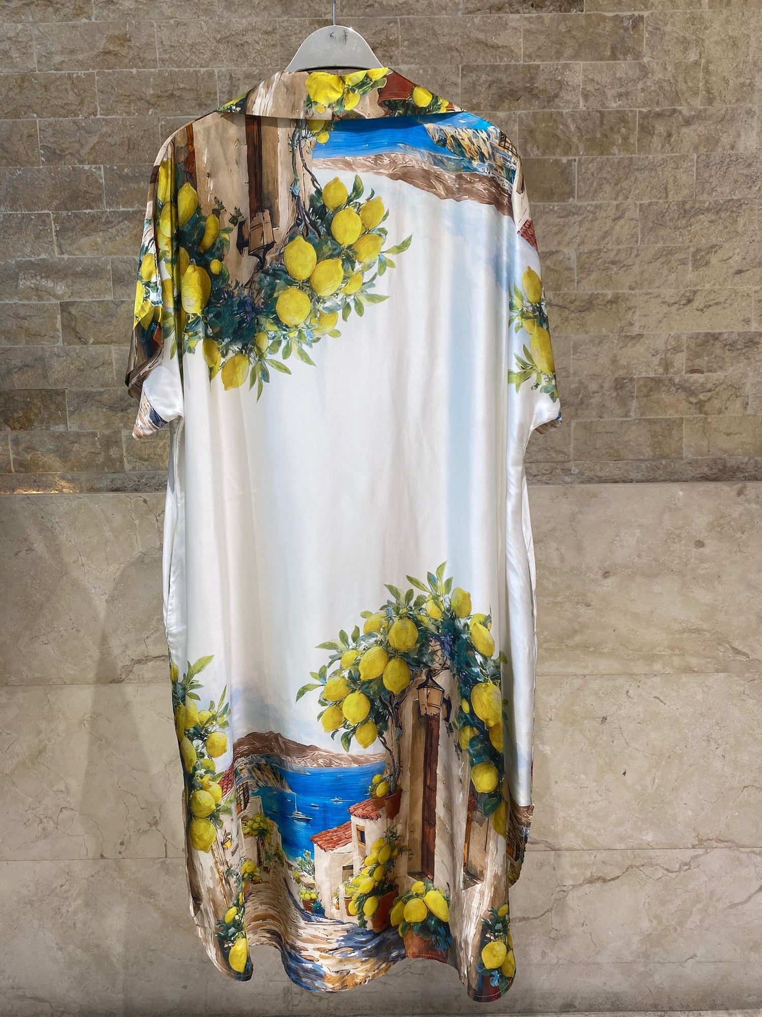 KD9960VS-36 Printed Satin Loose Fit Dress - Brown Loft