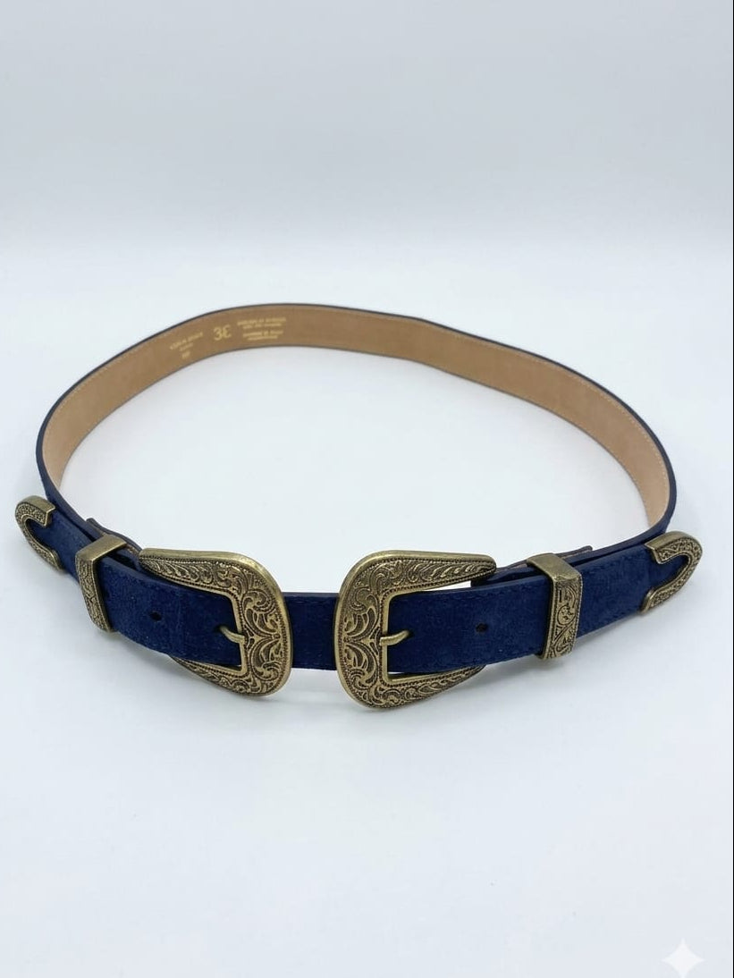 BK0146 Double Up Buckle Belt حزام بإبزيم مزدوج - Brown Loft