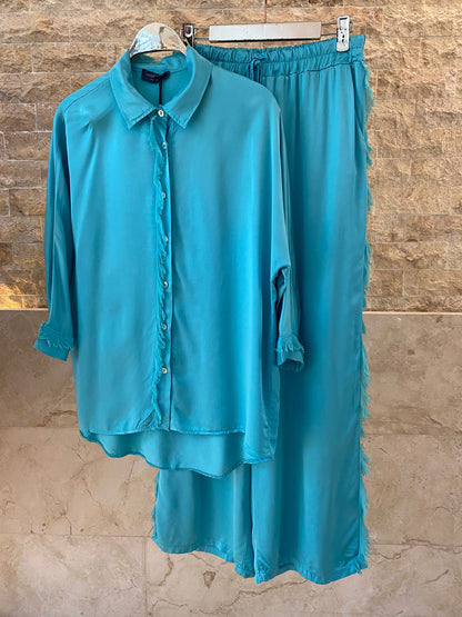 KD8607/05VS Satin Shirt and Pants قميص وبنطال من الساتان - Brown Loft