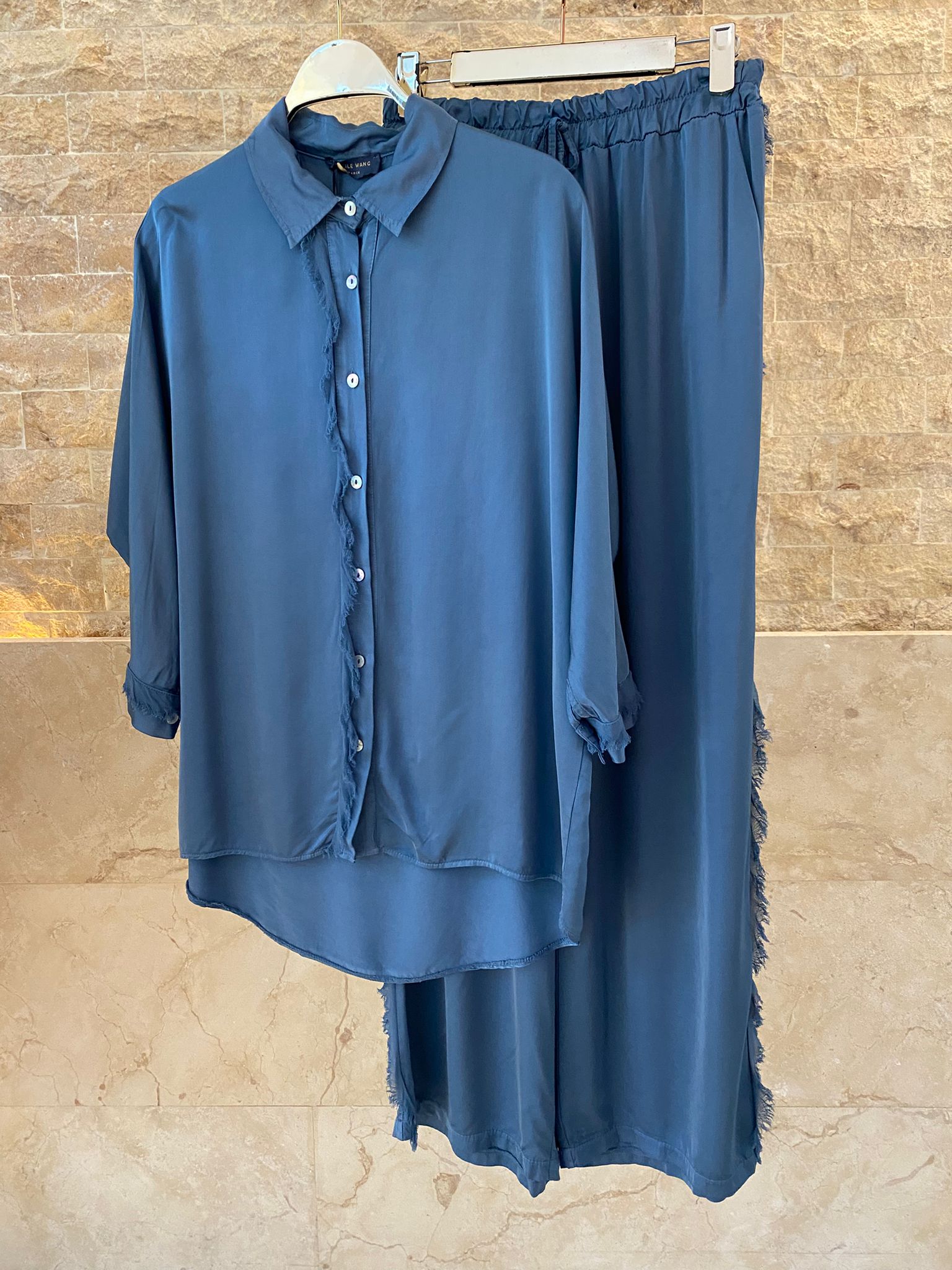 KD8607/05VS Satin Shirt and Pants قميص وبنطال من الساتان - Brown Loft