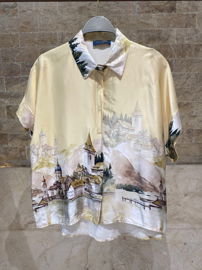 KD9157/37VS-32 Landscape Printed Satin Shirt and Pants