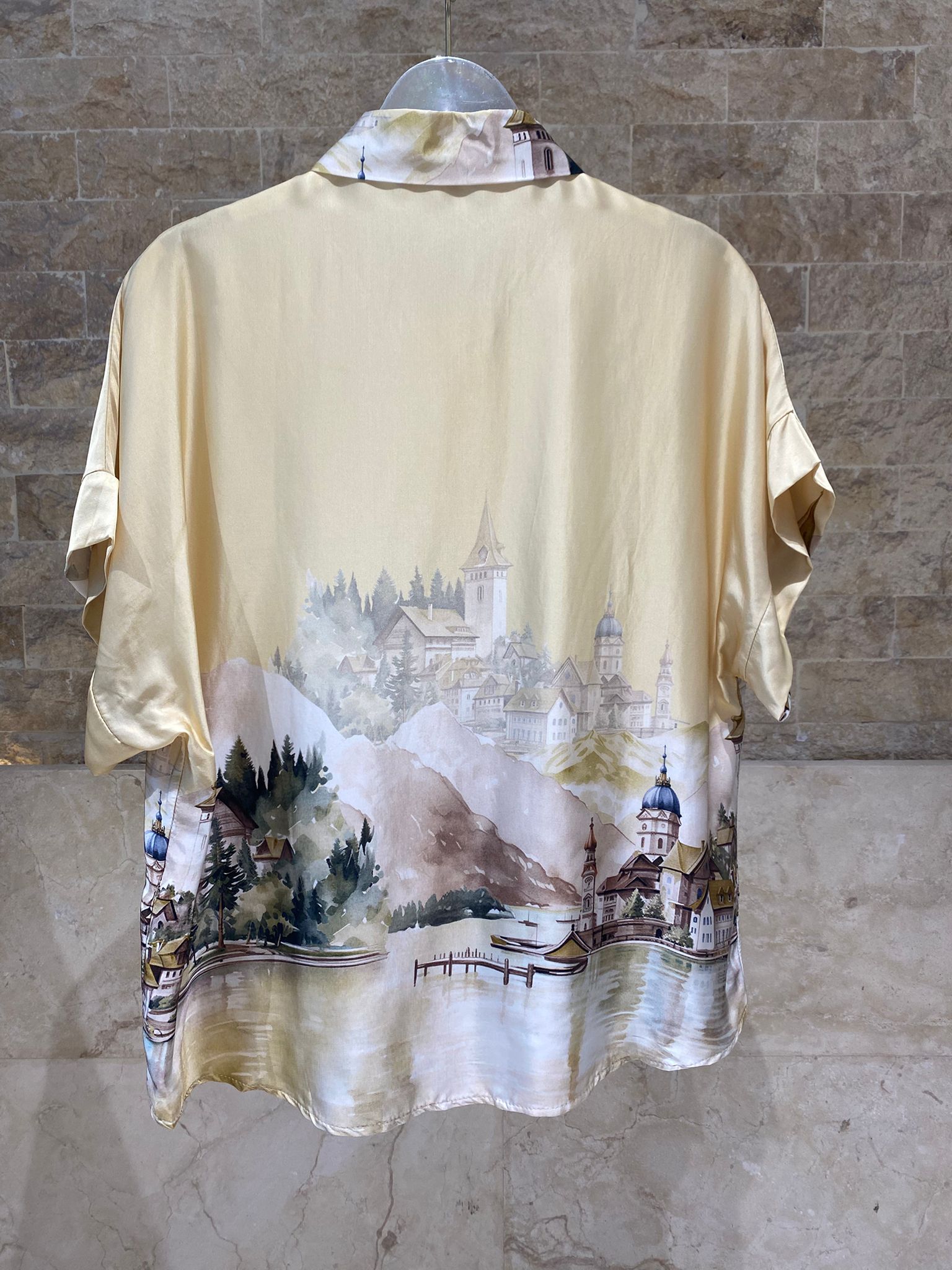KD9157/37VS-32 Landscape Printed Satin Shirt and Pants