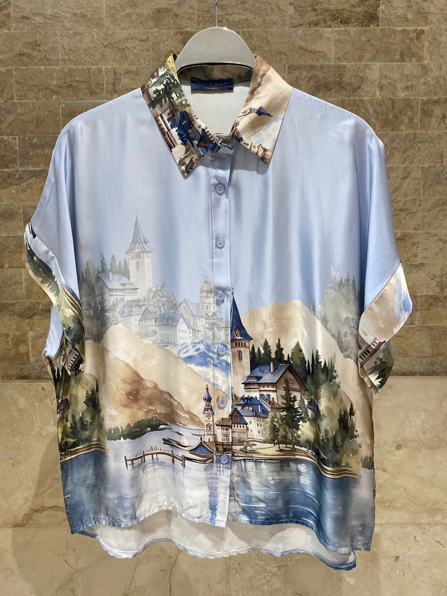 KD9157/37VS-32 Landscape Printed Satin Shirt and Pants