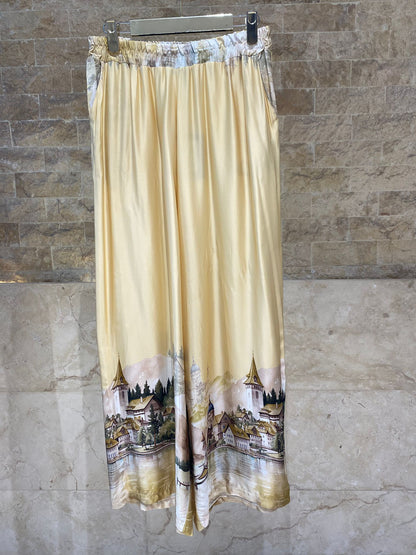 KD9157/37VS-32 Landscape Printed Satin Shirt and Pants