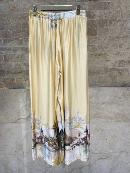 KD9157/37VS-32 Landscape Printed Satin Shirt and Pants