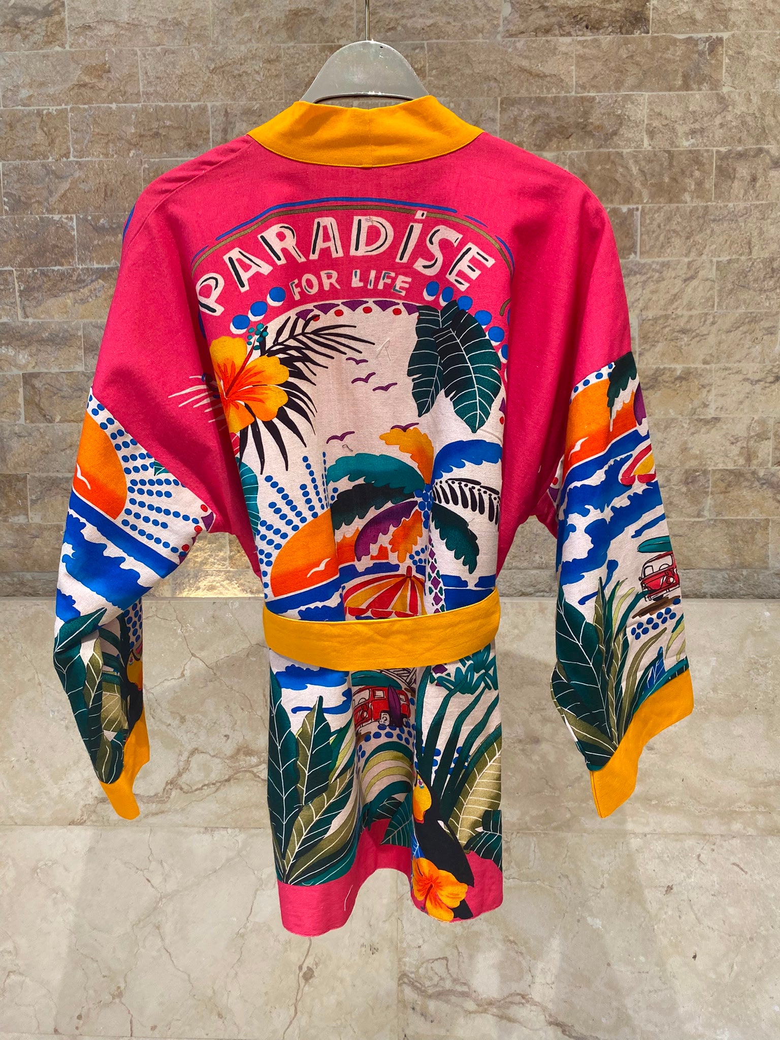 67995 Paradise Printed Belted Kimono كيمونو بحزام مطبوع عليه نقشة الجنة