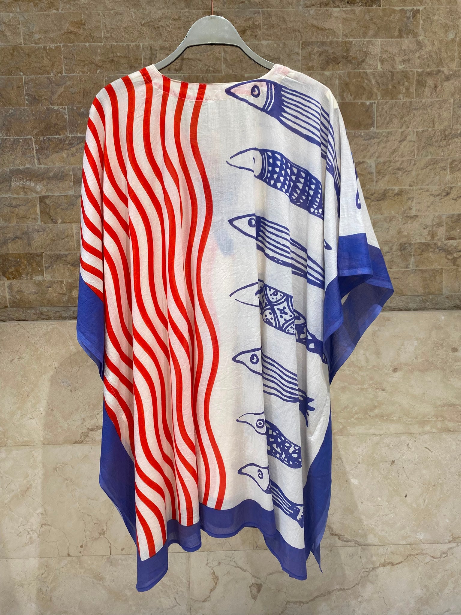 Fish Style Split Patterned Cotton Short Kaftan 68008