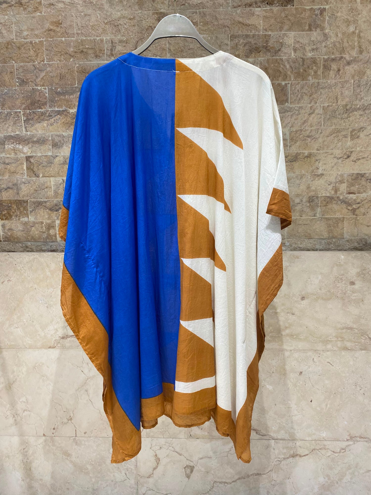 Block Patterned Cotton Short Kaftan 68008