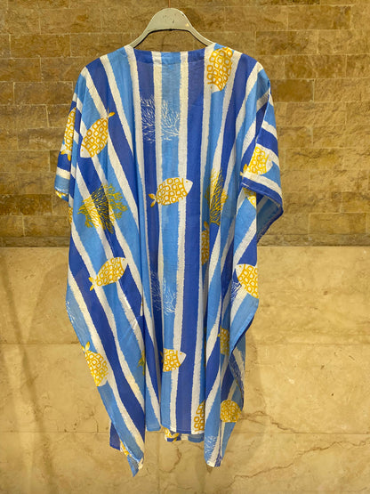 Stripes Patterned Cotton Short Kaftan